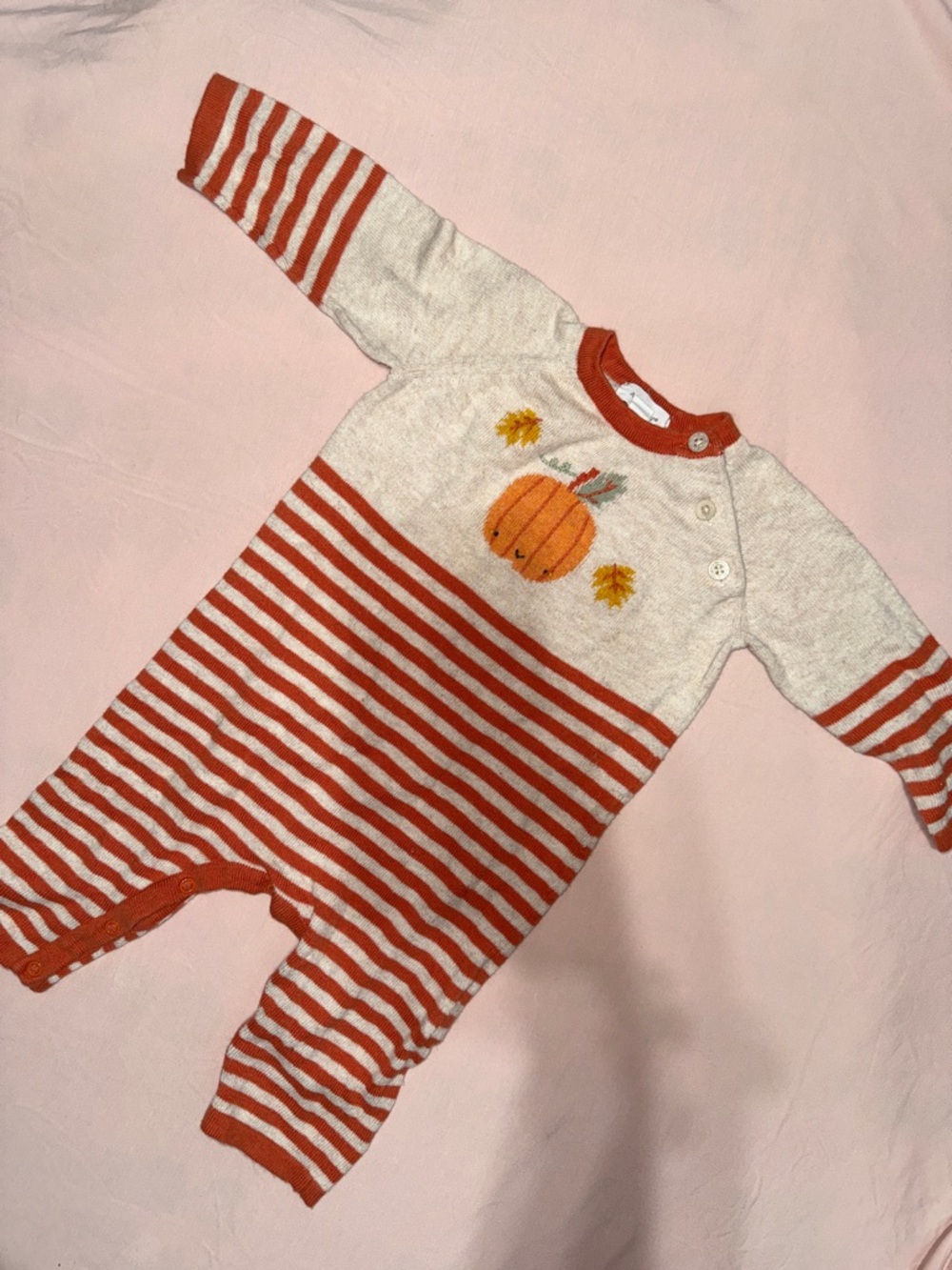 Angel Dear Pumpkin Appliqué Baby Footie 3–6M Orange Cream Knit Outfit